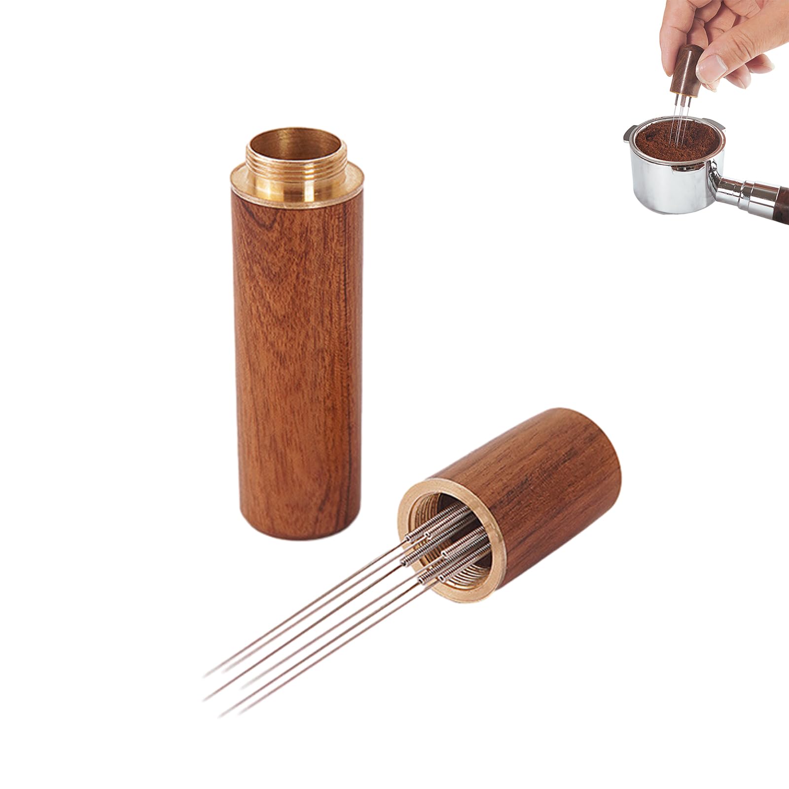 Wdt Tool Espresso Coffee Distributor 6 Needles Coffee Stirrers Barista Accessories with Natural Walnut Handle Coffee Replaceable Needles Espresso Machine Espresso Distribution Tool Coffee Needle