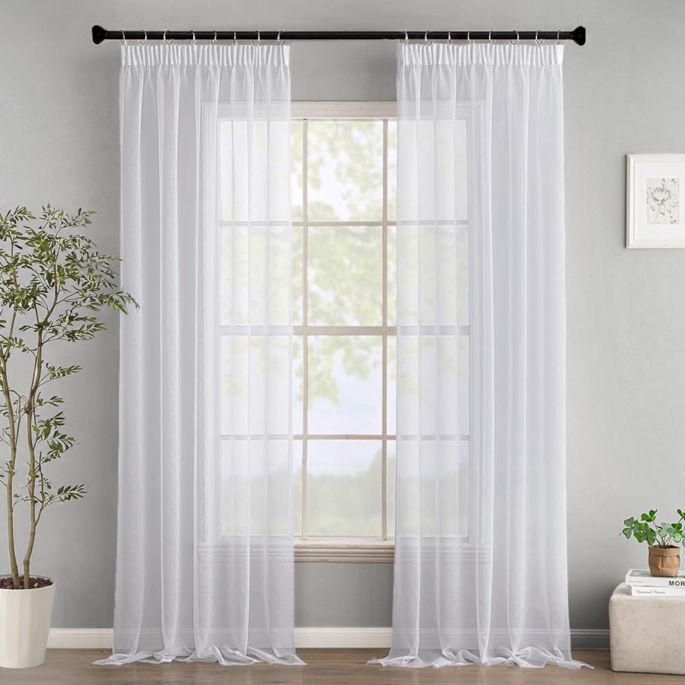 Woaboy Cortinas Dormitorio Juvenil Visillo Ventana Translúcido Moderna Cortina con Cinta Fruncidora para Salón Habitación 2 Piezas 140x225cm Blanco