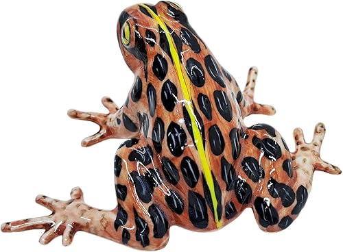 Miniatura 4 de WitnyStore Pequeña figura de rana manchada de 3 pulgadas, color marrón, amarillo y negro, hecha a mano, pintada a mano, ranas de cerámica, sapo,
