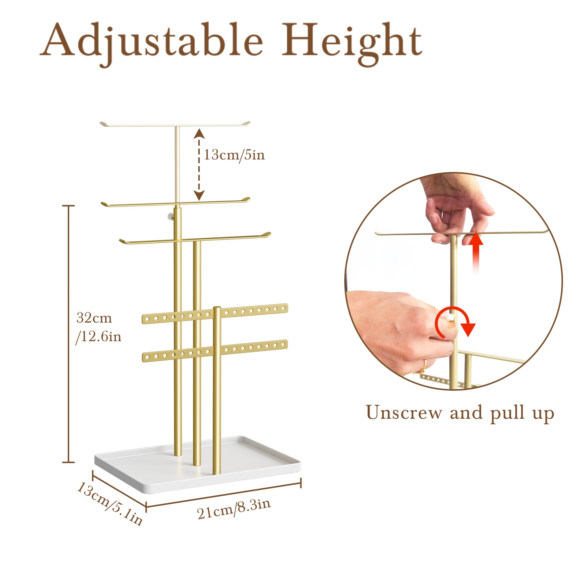 susswiff Jewelry Holder Organizer Stand - Adjustable Jewelry Tree 17.5
