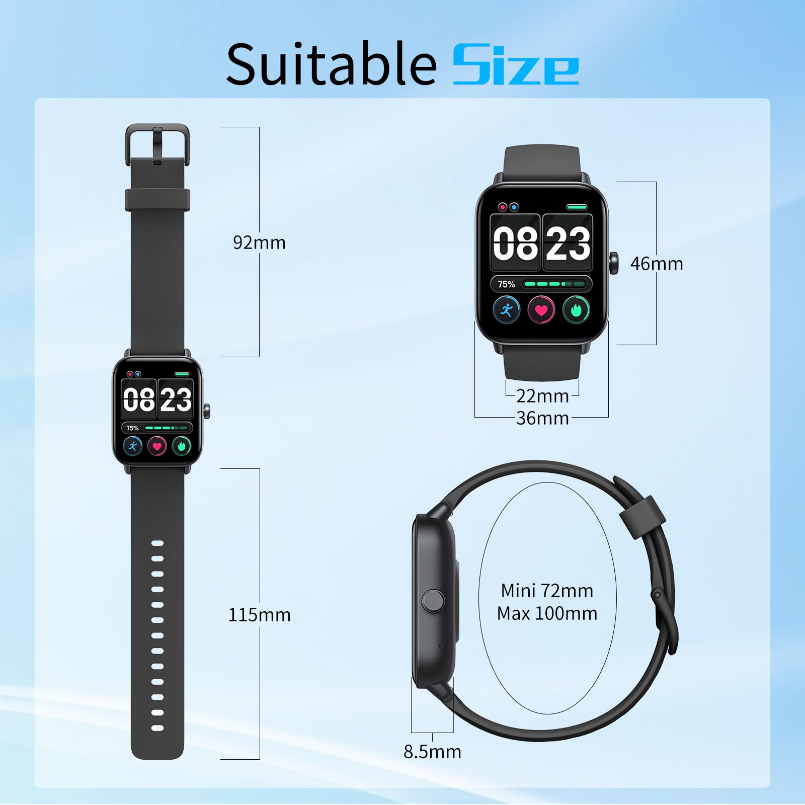 Smartwatch Uomo Donna, 1,85'' Loddery Orologio Smartwatch con Alexa Chiamata Bluetooth e Risposta Vivavoce, Smart Watch con Contapassi, Cardiofrequenzimetro da Polso, Orologio Fitness per Android iOS