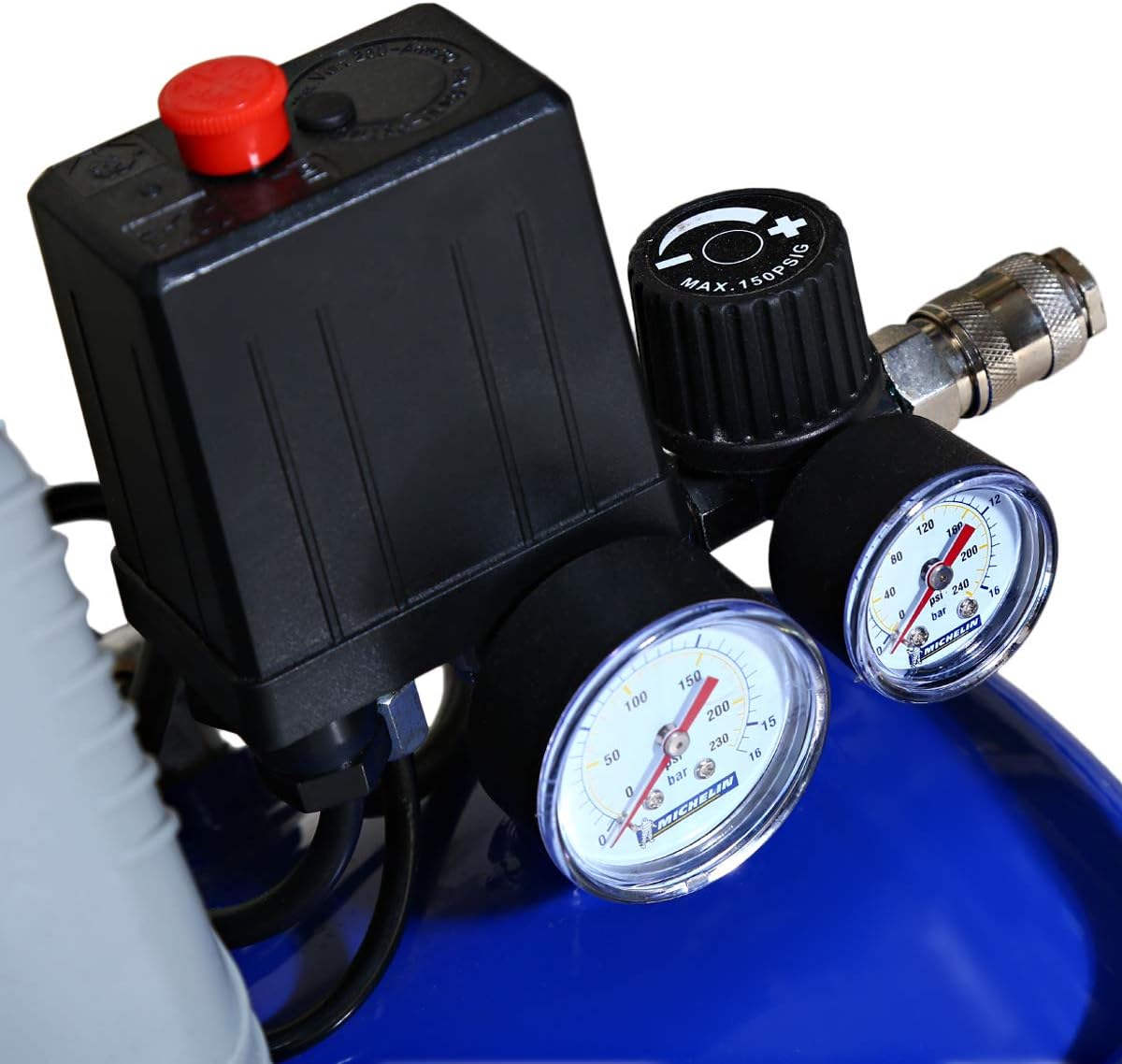 Michelin MCX24 Air Compressor gauges and regulator close-up