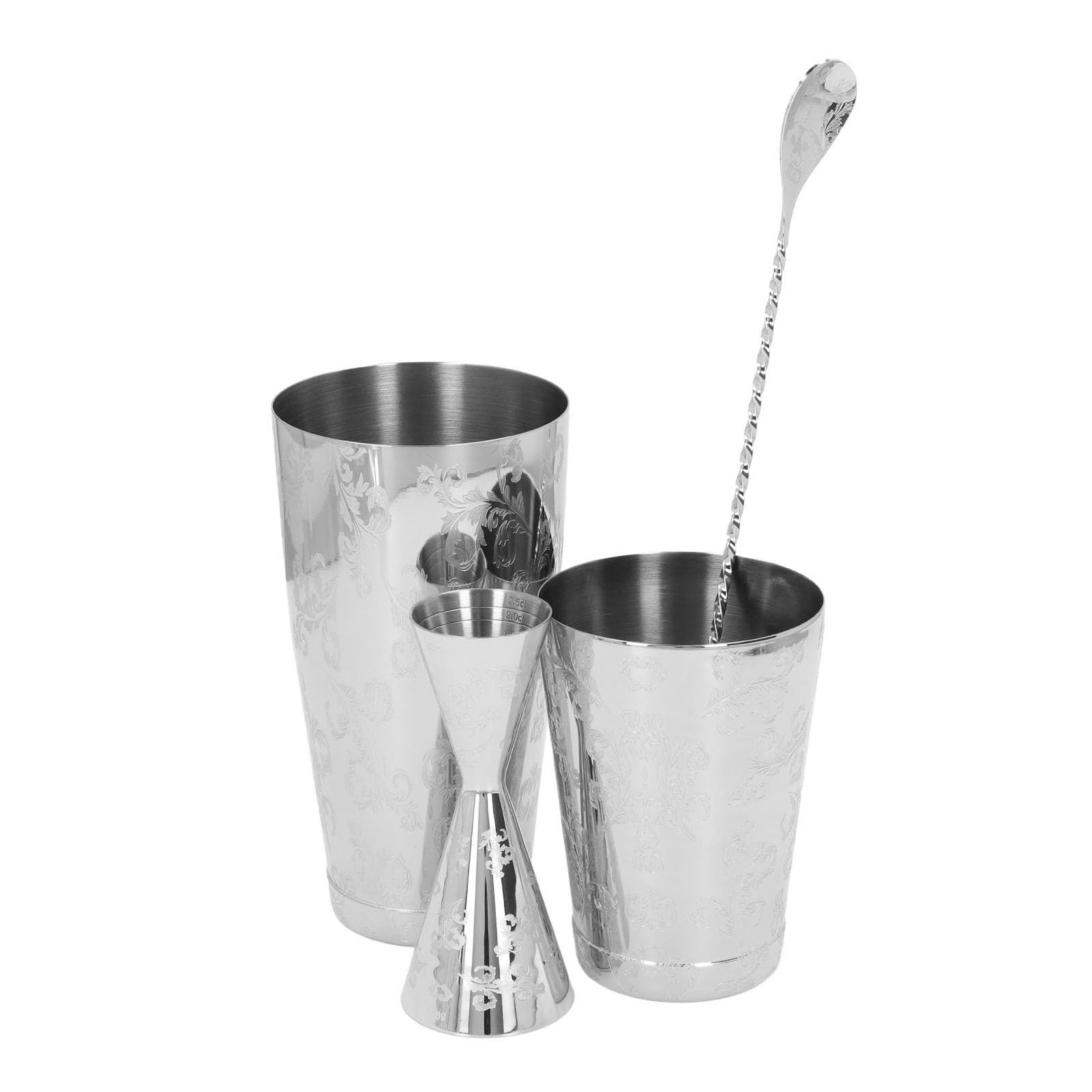 Juego de Coctelera Boston, Juego de Coctelera de Acero Inoxidable 304 con Estampado Vintage, Capacidad Media y Fácil Limpieza, de Colador de Cócteles para Camareros de Bar en Casa (Serie 1)