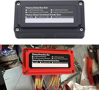 Bus Bar Box Power Distribution Blocks 12V 100A with 4X 1/4" Posts+ 12x 5/32" Screws Terminals, Heavy Duty Module Desgin Busbar Negative& Positive Powebar 48V for Automotive Solar Marine, 2 Pack