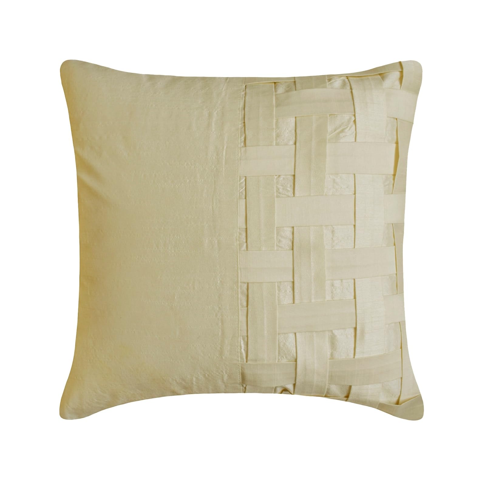 The HomeCentric Ivory Euro Sham, Pack of 2, 65x65 cm (26"x26") Euro Cushion Covers, Basket Weave Checkered Solid Color Euro Cushion Shams, Silk Euro Sham, Solid Contemporary, Solid Color- Ivory Bricks