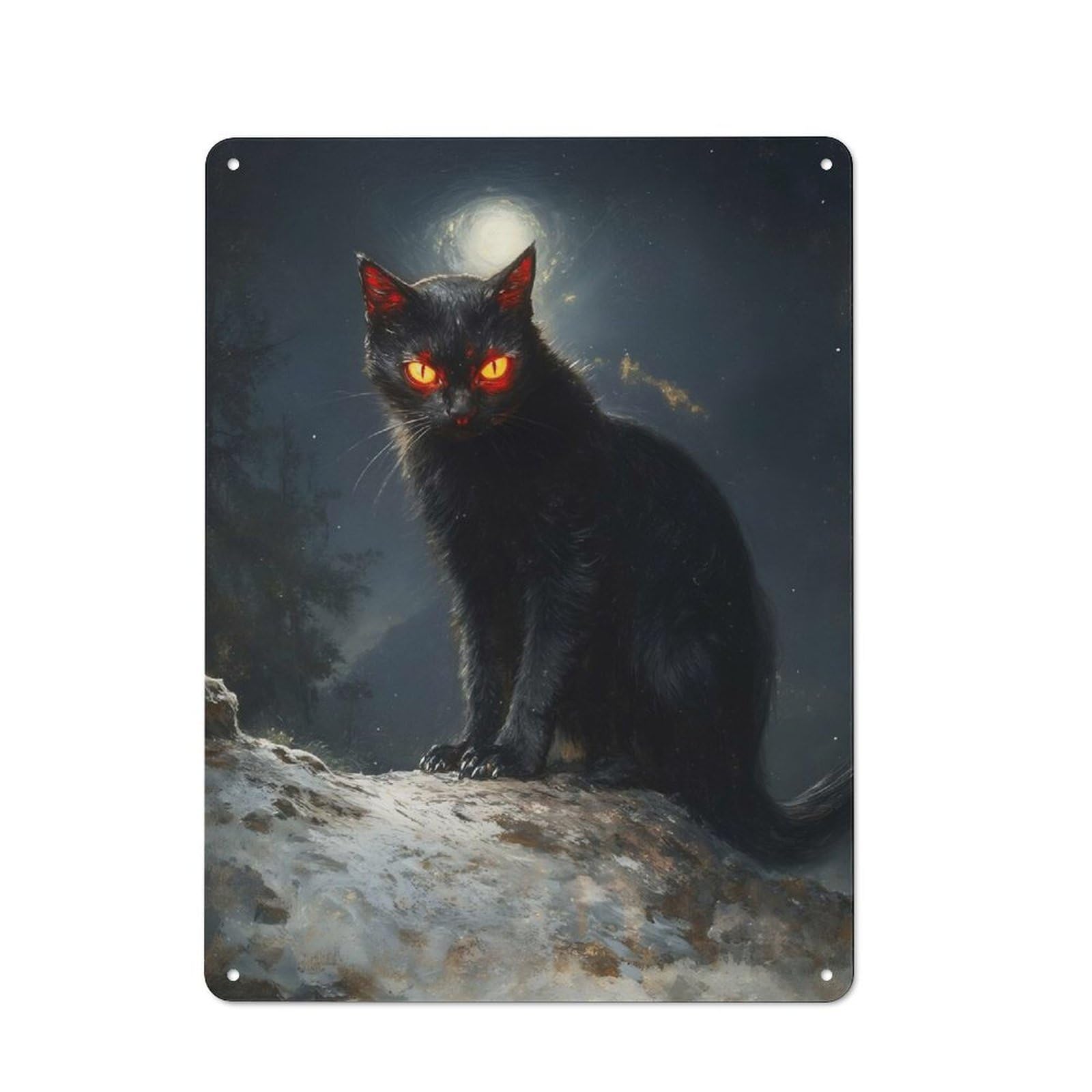 Junmoney Black Cat With Glowing Eyes Metal Plaque 40X30cm With For Pub Or Café, Rustic Decor, For Pub Decor Enthusiasts