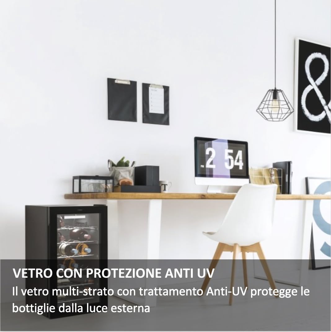 CANDY DiVino Cantinetta Vino 21 Bottiglie, Libera Installazione, Controllo Meccanico, Luce LED, Ripiani Cromati, Porta in Vetro, App hOn, 70 x 40 x 54.5 cm (AxLxP), CWC 021 M/NF
