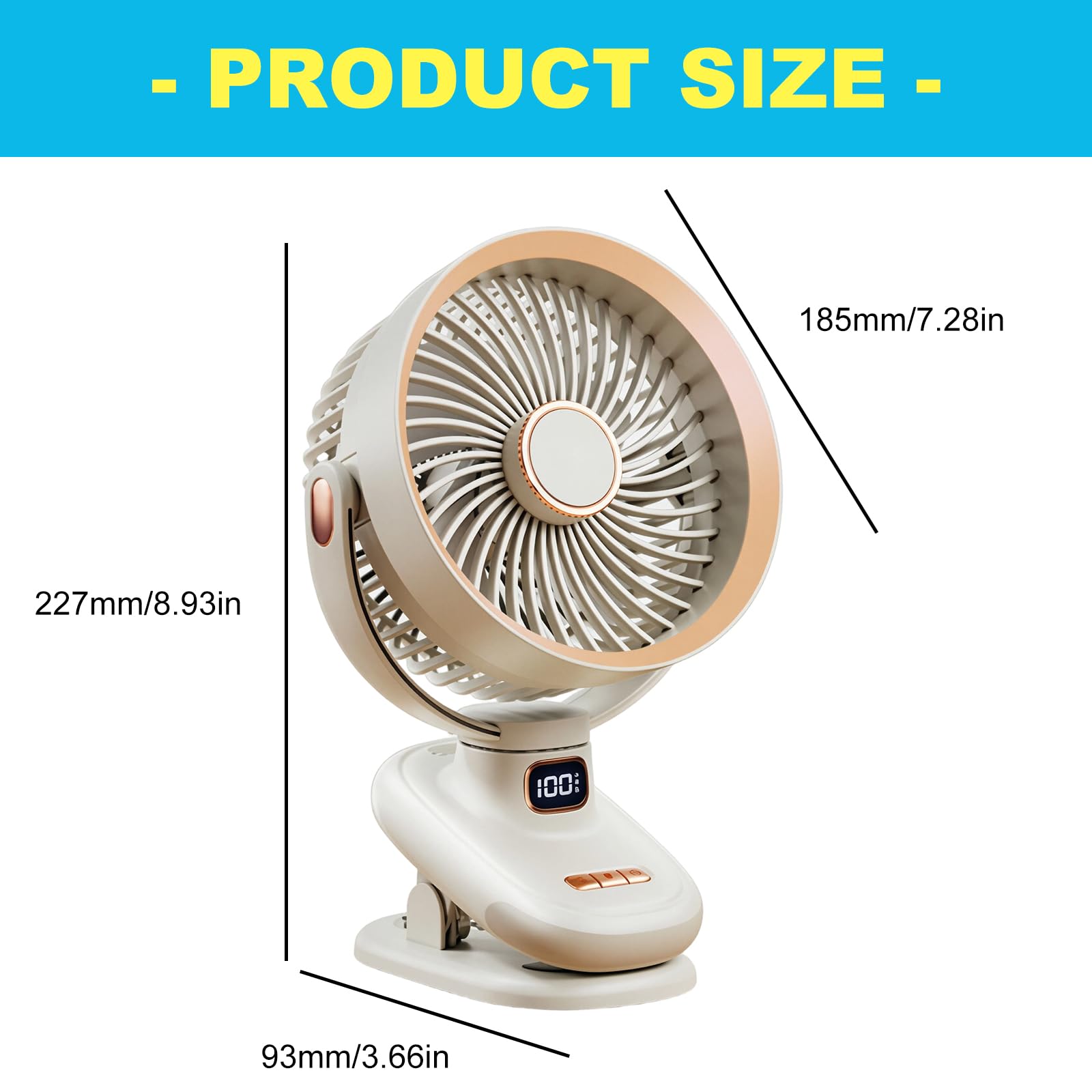 Ventilatore da Tavolo con Batteria Ricaricabile, Bianco SENZA CLIP