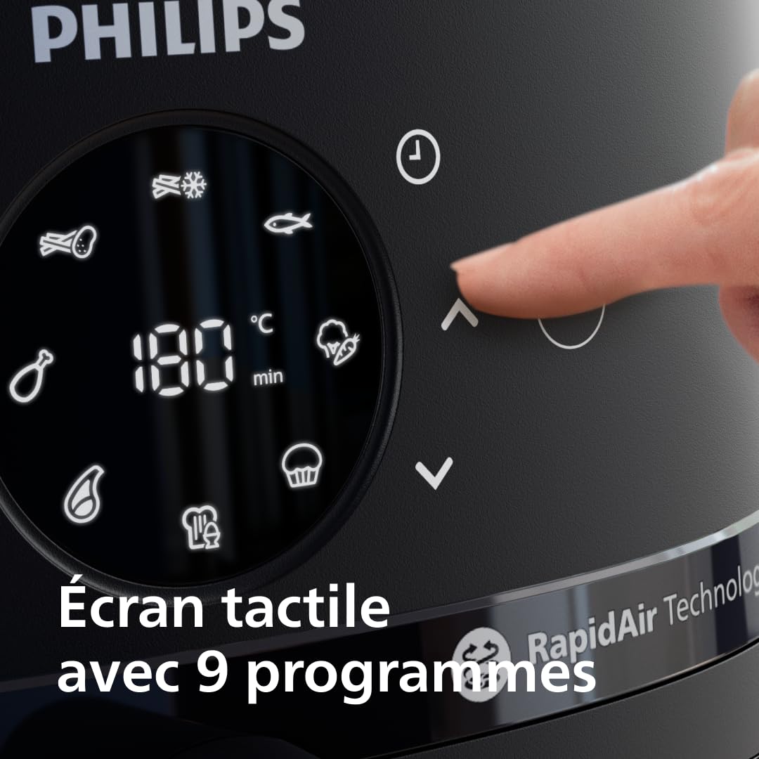 Philips Airfryer Série 2000 - Air Fryer 6.2L, 13 modes de cuisson, technologie RapidAir, jusqu'à 90% de matières grasses en moins, fenêtre de cuisson, écran tactile, Noir (NA230/00)