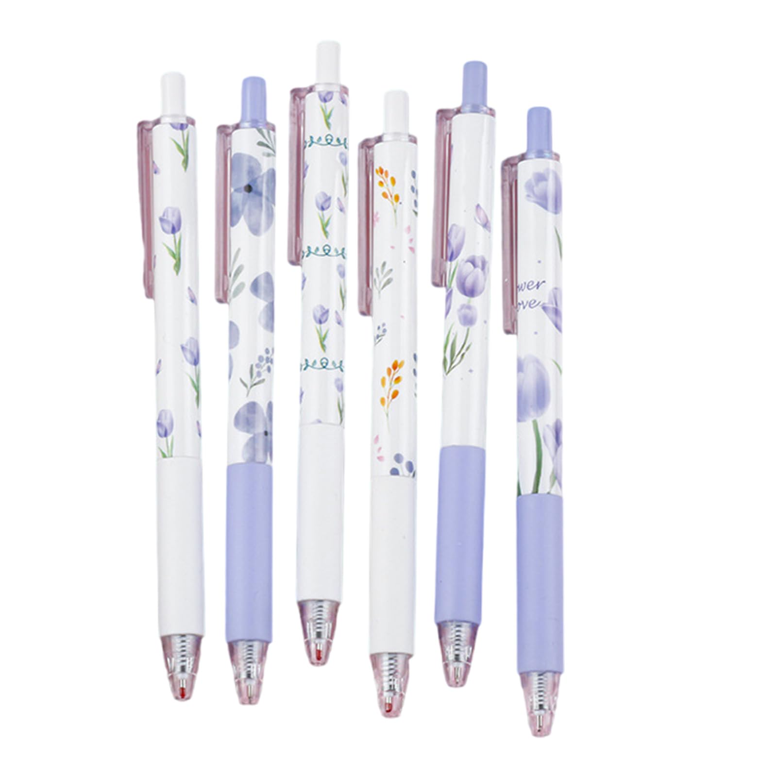 alloneslife 6Pcs Retractable Flower Print Gel Pen Quick Drying 0.5MM Writing Tool for Adult Student Writing Journaling Creative Journaling Pen