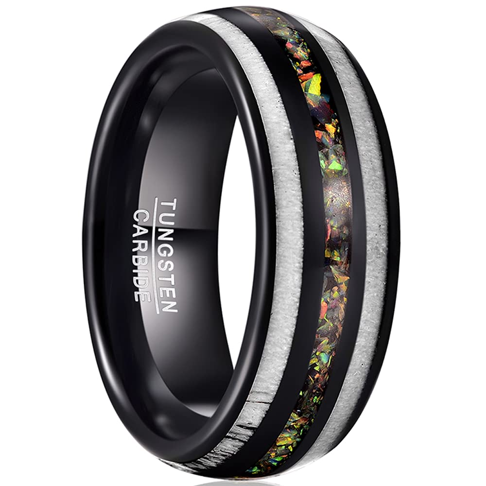 CHALAIR8mm Black Tungsten Carbide Rings with Created-Opal Inlay Men's Wedding Band Size O-Y