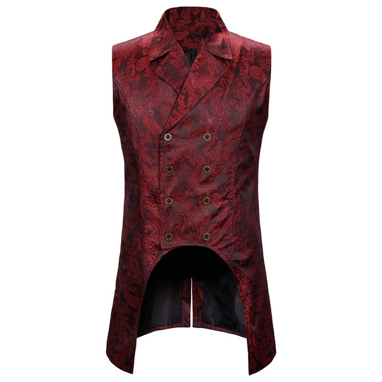 ZDSUHYIW Halloween Tunic Suit Jacket Men's Gothic Long Yard Vest Vintage Medieval Suits Waistcoat Double Breasted Summer Victorian Vests Renaissance Party Costume Vest, red, M
