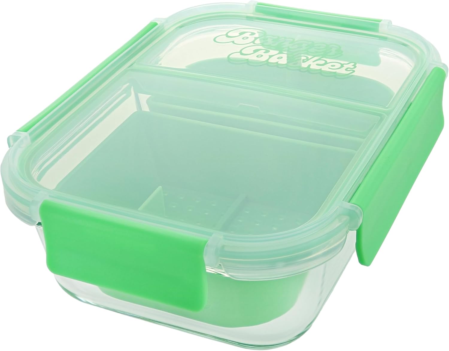 Two Compartment Borosilicate Glass Container Cleaning Tool with Sealable Lid (Key Lime Green)