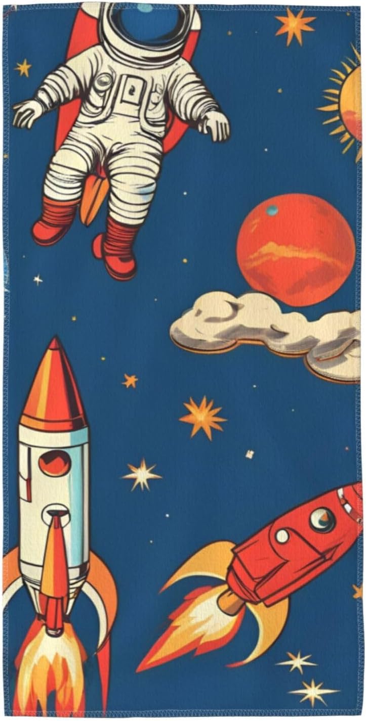 Rocket in Space Print Hand Towels for Kitchen, Decorative Bathroom Towels Decor Farmhouse Cute for Men Women Gifts