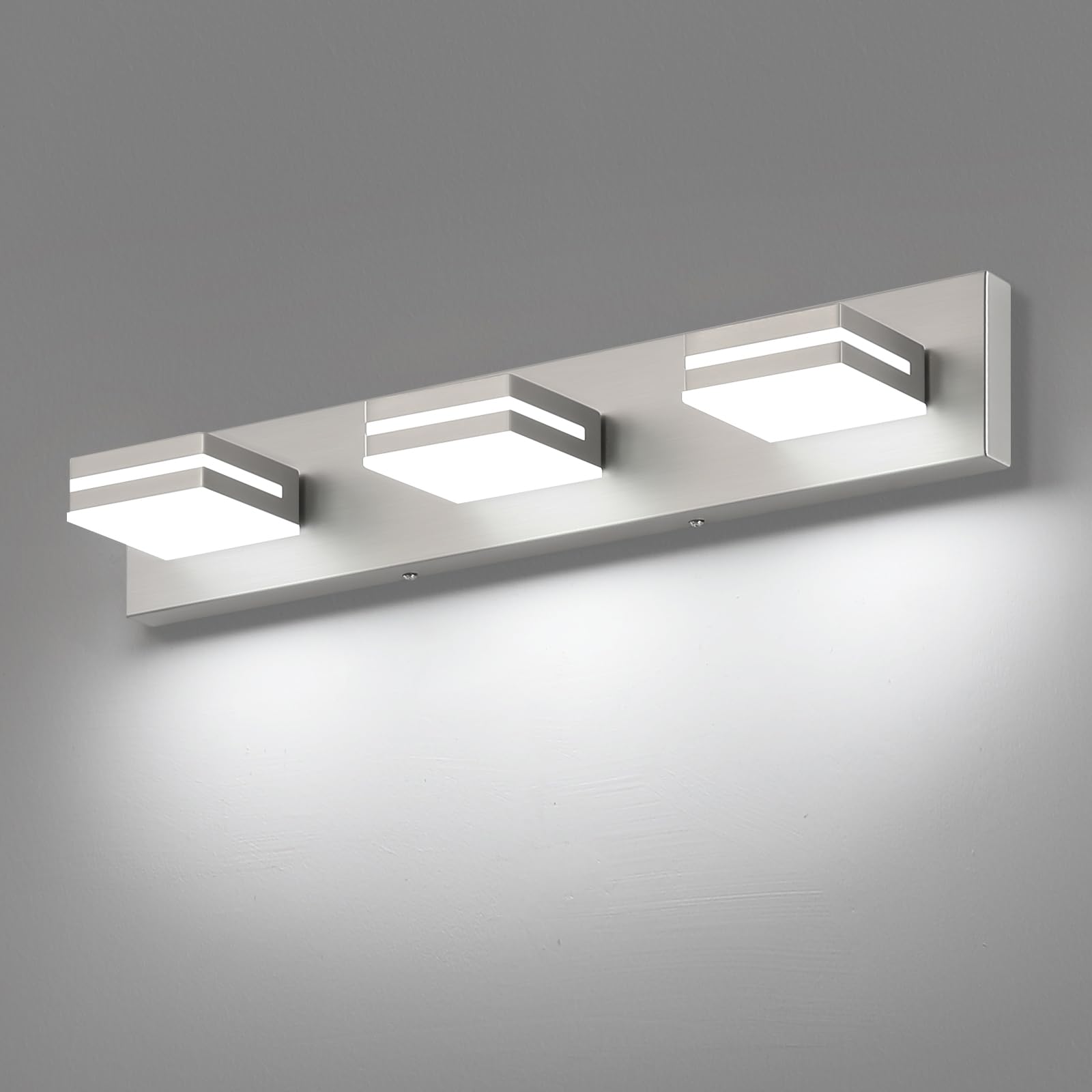 SineRise LED Modern Bathroom Vanity Light Fixtures, Modern Acrylic Bathroom Wall Lighting Fixtures Over Mirror, 3-Light, 24-Inch, Nickel, White