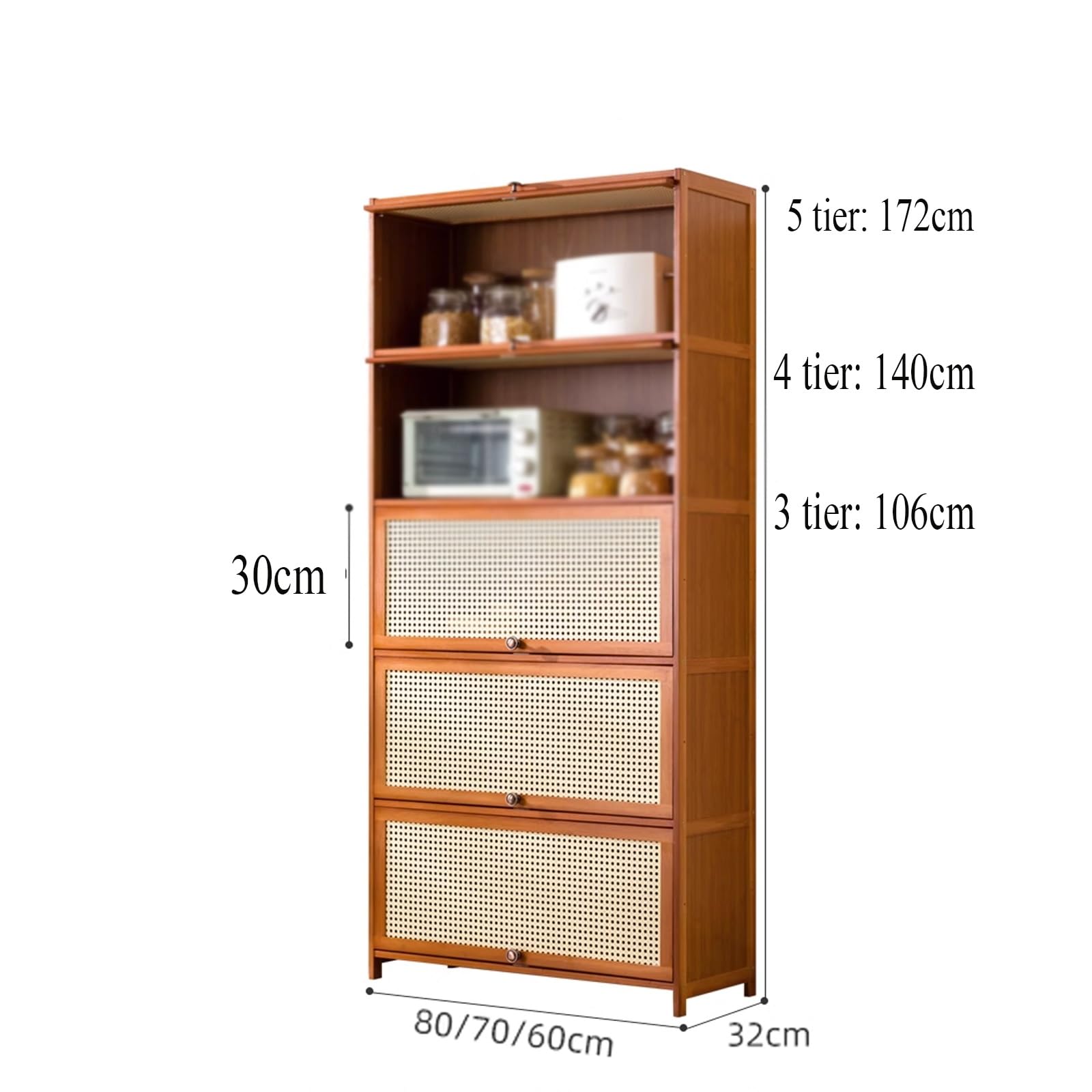 Kompaktowa 4-poziomowa szafka kuchenna z drzwiami, idealna do małych przestrzeni, wszechstronny organizer do piekarzy, do kuchni, 60 cm wysokości, stylowe i funkcjonalne rozwiązanie do przechowywania