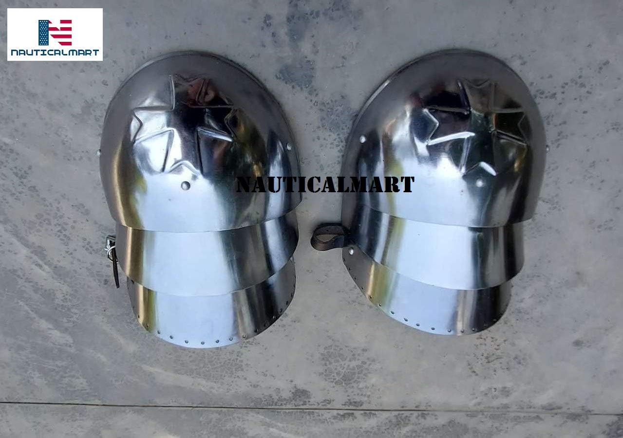 Nautical-Mart Medieval Crusader Steel Pauldrons Shoulder Armour Silver One Size