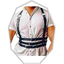Fstrend Men's Mardi Gras Chest Harness, Faux Leather Shoulder Strap Belt, Black Fashion Rave Outfits Body Accessory