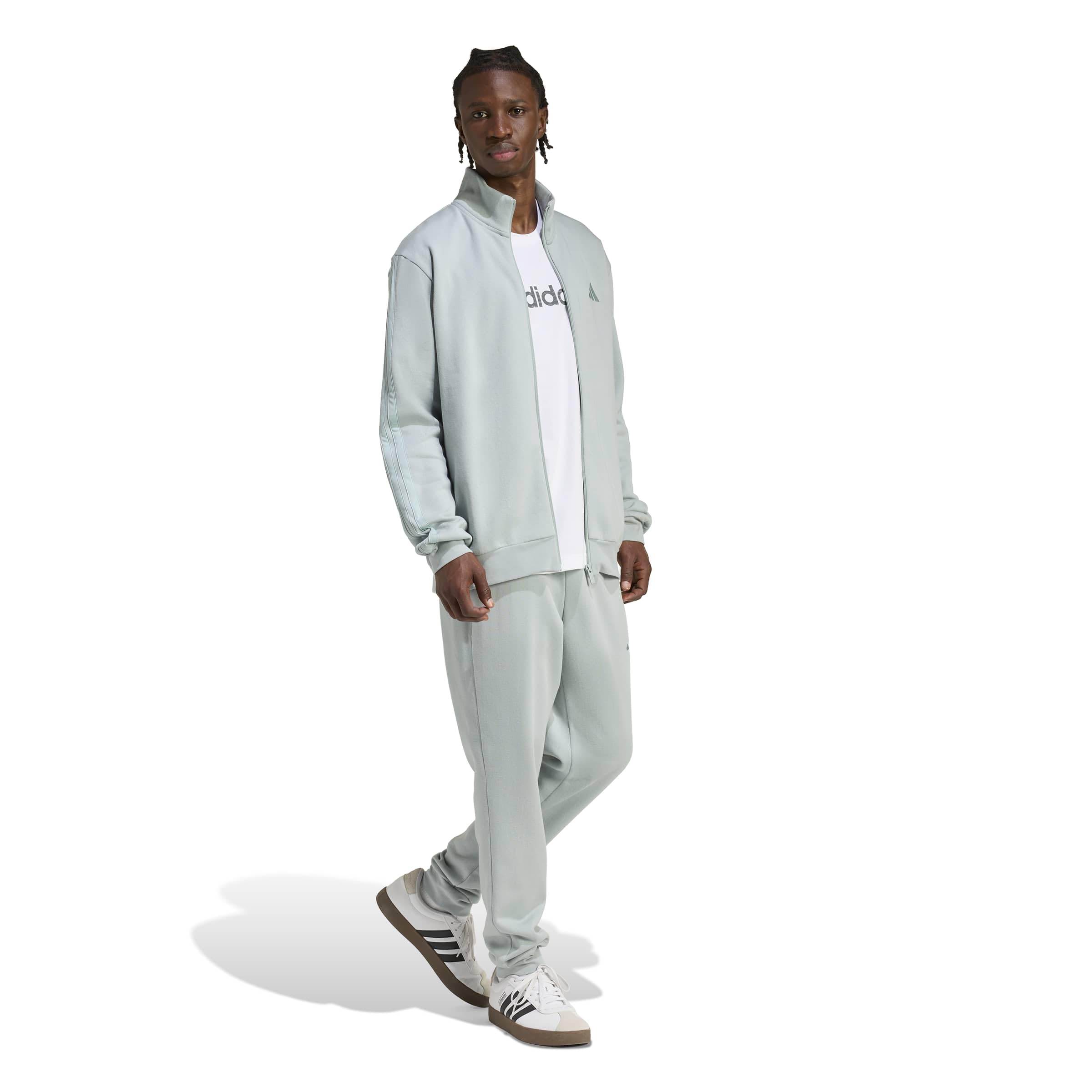 adidas Homme SPORTSWEAR BASIC 3 STRIPES FLEECE TRACKSUIT, Wonder Sage, L
