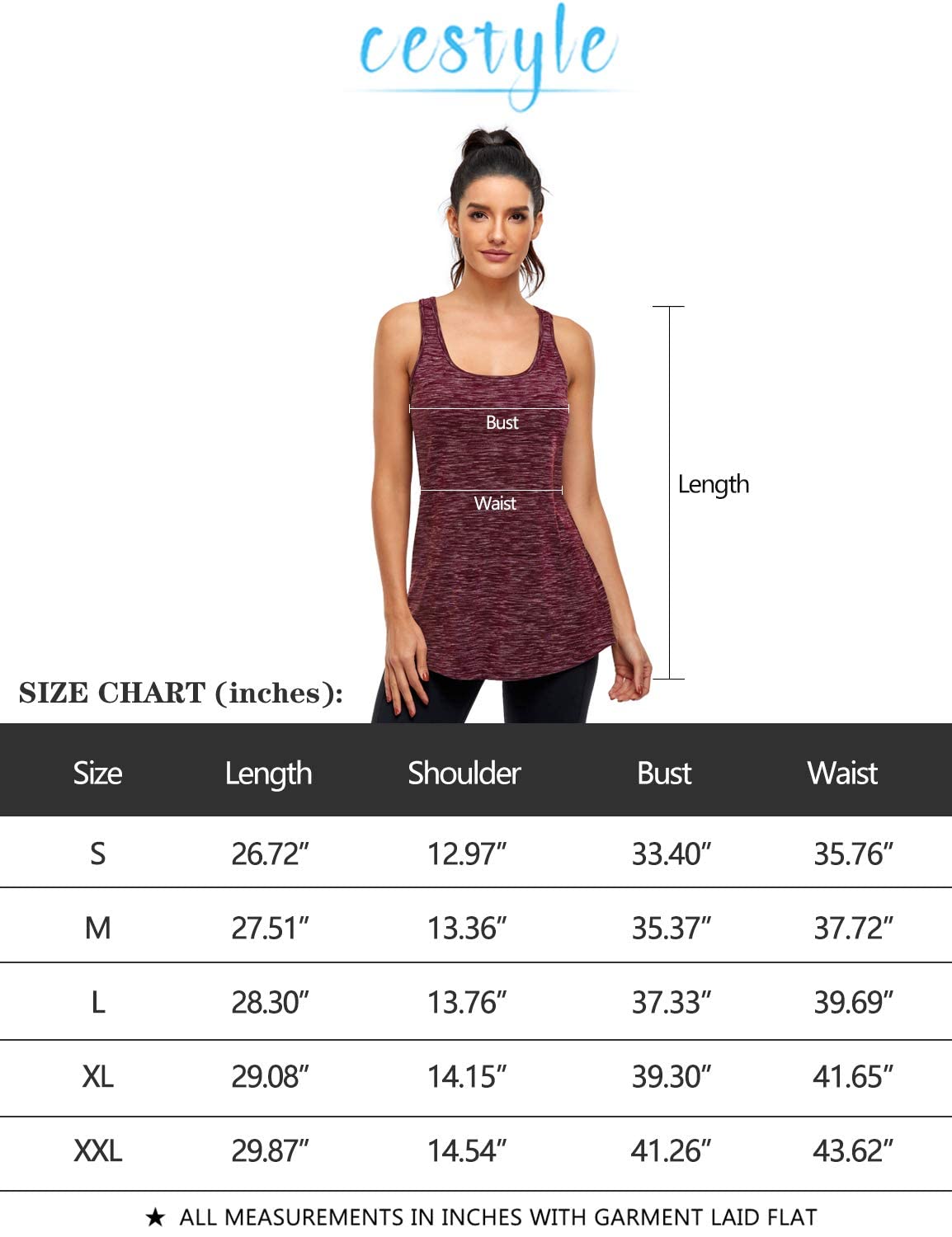 Cestyle Camiseta sin mangas para mujer con brasier integrado, espalda cruzada, yoga, entrenamiento, deportes, ropa deportiva