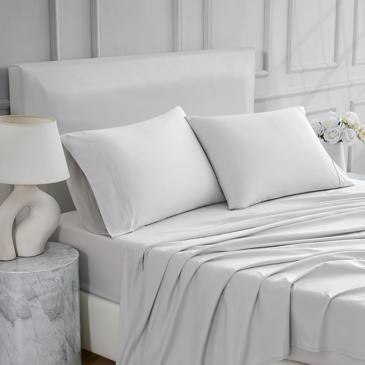 Linen Closet Ultimate Percale Light Gray Queen Set Sheet 4 Piece Set