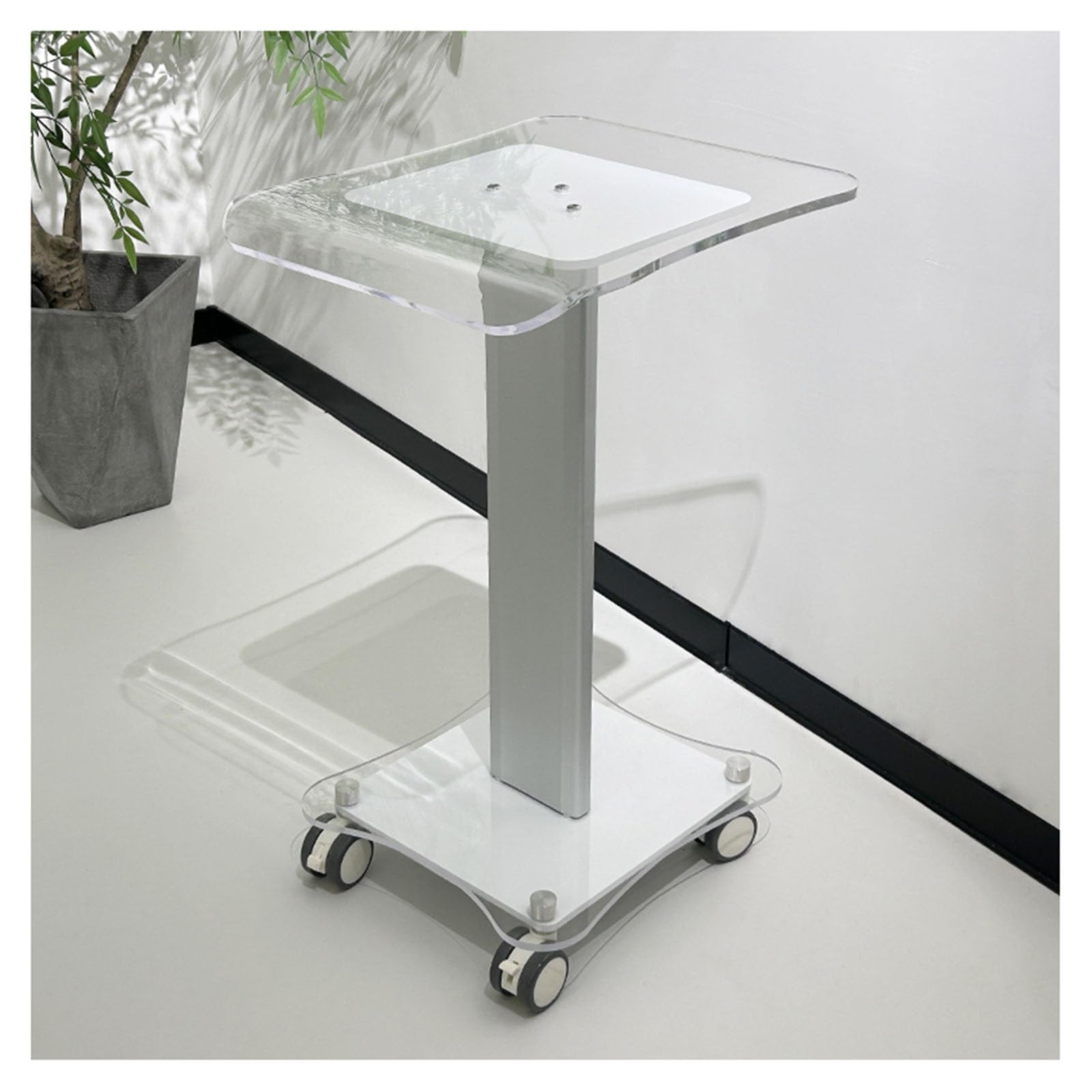 Carrello Estetista in Acrilico Carrello Rotante con Freni Universali E Ruote Silenziose Piano D'appoggio Extra-Large di 38x46 Centimetri Carrello Portaoggetti Facile da Pulire