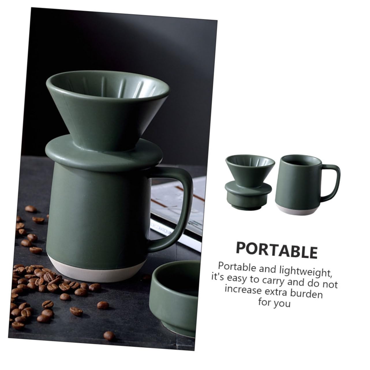 Taza de Café de Cerámica Filtro Manual para Preparar Café | Verde Detalles Delicados , Formato Ligero y Portátil y Filtrado Fino Uso Práctico , Diseño Simple