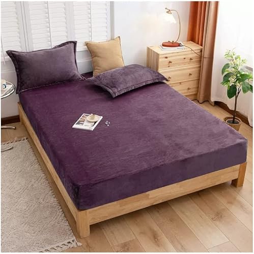 Miniatura 10 de TEVTEV Sábana bajera gruesa y cálida de terciopelo coral con bolsillo profundo, sábana bajera de franela sólida, protector de colchón pequeño,