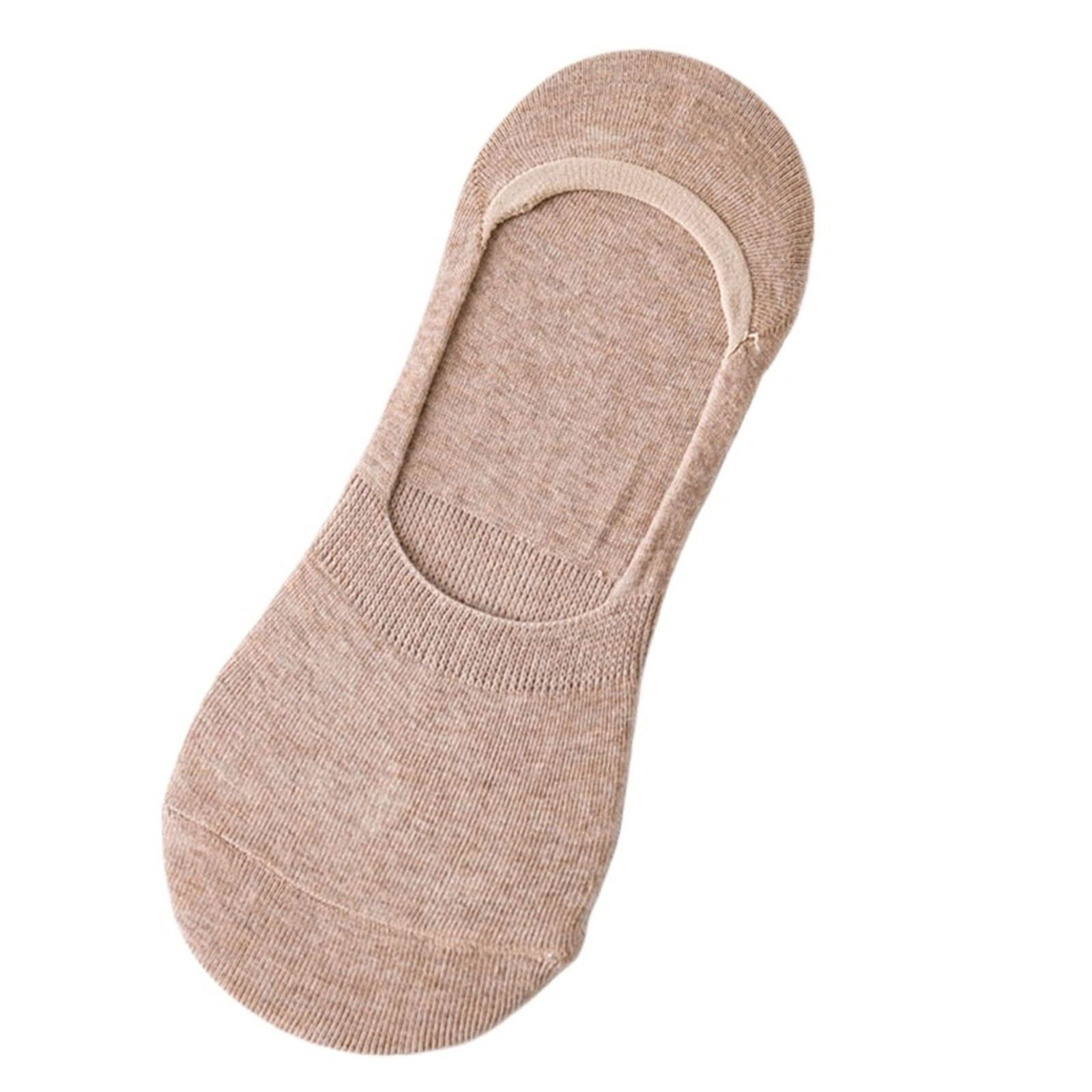 HWJFDC No Show Socks 5 Pairs Silicone Non-skid Mens Boat Socks Summer No Show Invisible Male Sock Slippers For Man Big Size 45,46(E light tan)
