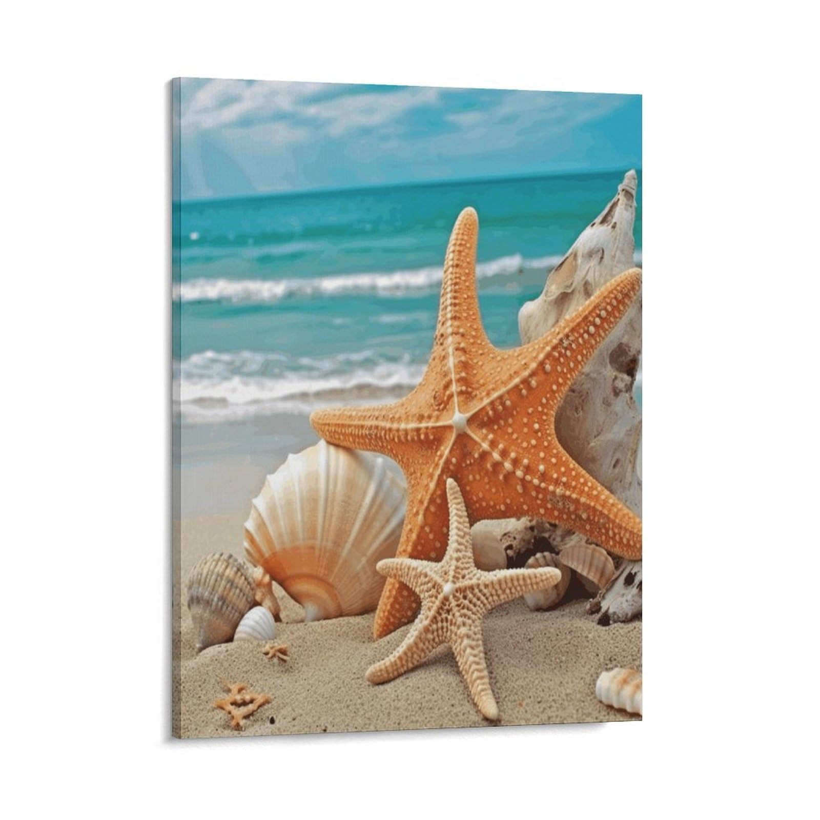 Adfgyerh Style Starfish Seashell Beach Wall Art Framed,Canvas Prints Ready To Hang Home Decor,Canvas Wall Art For Living Room Hallway Office Wall Decor 08X10inch(20X25cm)