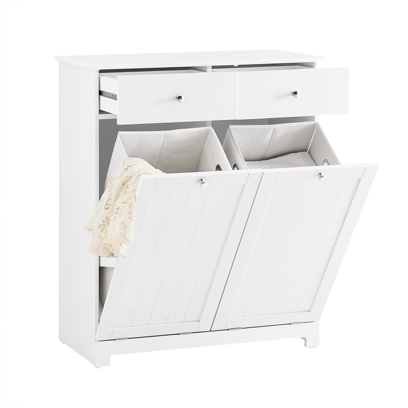 SoBuy Mueble Basura Cocina con Cubo de Basura Integrado, Organizador de Reciclaje con 2 Cajones y 2 Bolsas de 45L Mueble Auxiliar Cocina con Cierre Silencioso, Blanco 78x38x90 cm BZR33-II-W | Mueble de cocina MDF E1 para clasificación de residuos con 2 ca