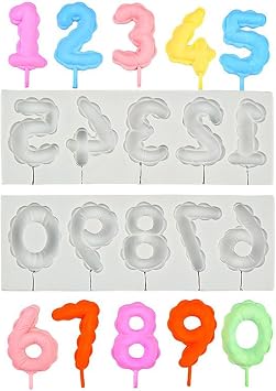 2 Pcs Digital Balloon Chocolate Silicone Mold, Exquisite Number Cake Decoration Fondant Mold, Balloon Digital Silicone Mold for DIY Decoration, Jewelry Making, 3D Mold, Resin Pendants, Plaster, Clay