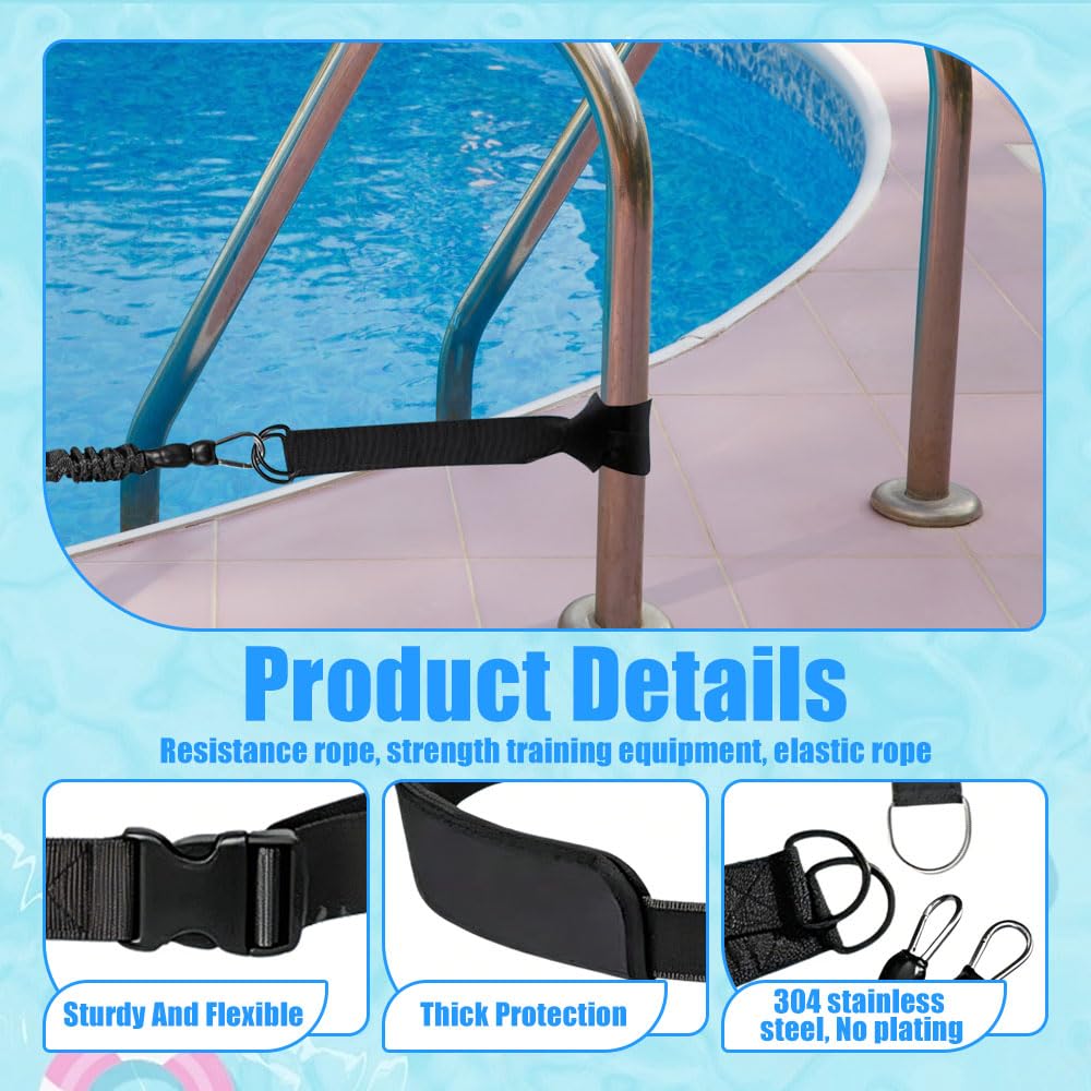 Schwimmgurt für Pool, Einstellbare Schwimmwiderstand Gürtel, Schwimmgurt Pool Erwachsene, Schwimmtrainer Gürtel mit 2.5-7.5M Einstellbare Schwimmseil für Jedes Schwimmbad Ohne Gegenstromanlage