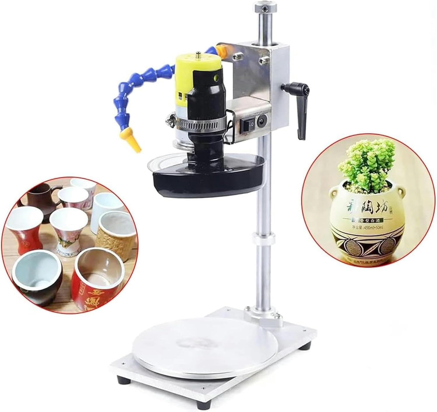 Cortador de botellas eléctrico, máquina de corte de vidrio multifunción, disco de 60 mm, 7 velocidades ajustables 2000-6000 rpm, profundidad máxima de corte de 30 mm, para vidrio y cerámica