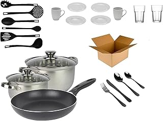 Household Starter Set "Single" - Home Furnishings Starter Pack - Kitchen Cutlery and Crockery