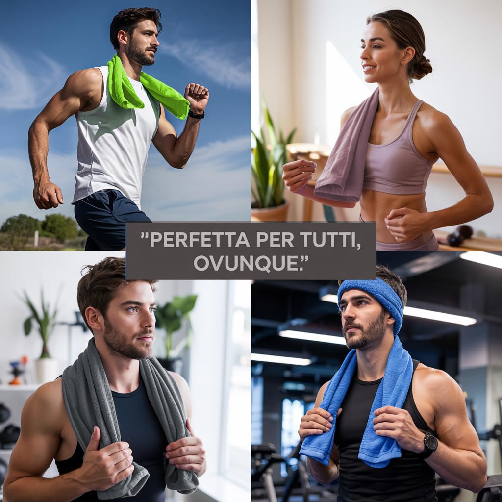 Asciugamano Sportivo in Microfibra Super Assorbente 30x100 cm Grigia – Fascia Fitness Multiuso per Palestra, Corsa, Yoga – Rinfrescante da Bagnata, Antisudore da Asciutta (Grigio)