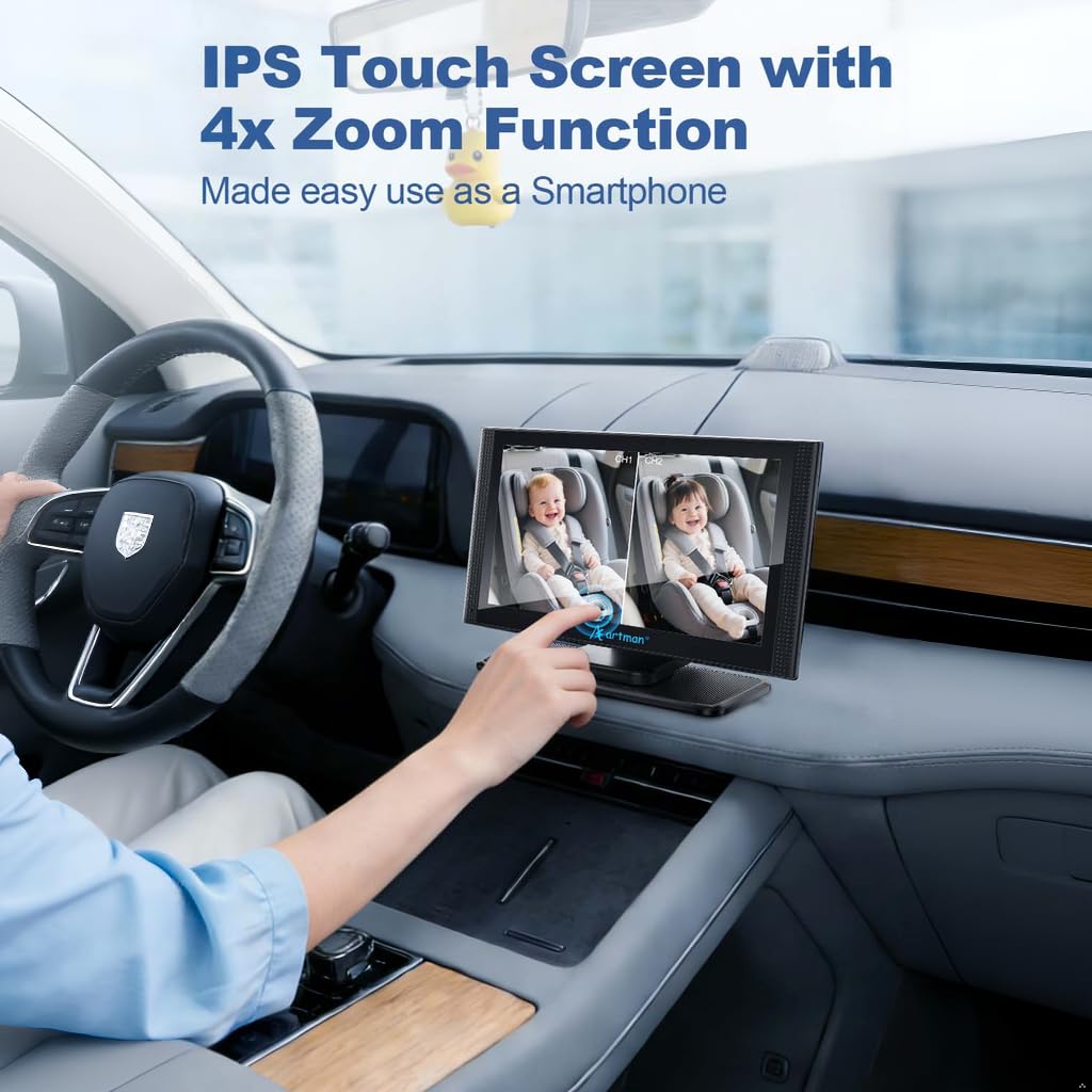 Baby Kamera Auto für 2 Kinder, Spiegel Auto Baby Rückbank 7,2 Zoll Split-Screen Doppelkamera HD 1440P IPS Touchscreen, IR-Nachtsicht & 360°Drehbar, Einfache Installation Kompatibel mit Allen Autos