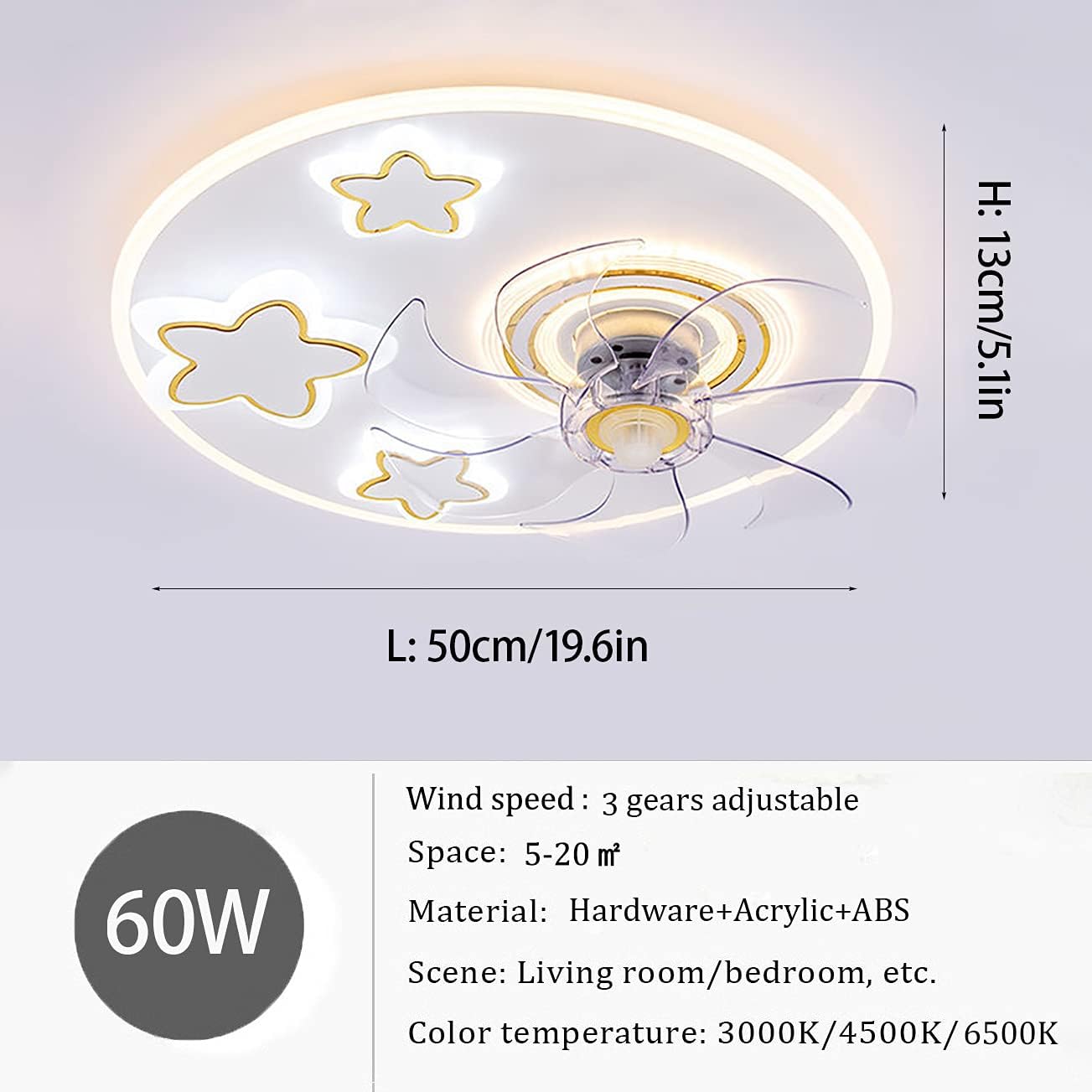 YUEGOO Ceiling Fan with Light Silent 3 Speeds Bedroom Led Dimmable Fan Ceiling Light with Remote Control Ultra-Thin Modern Living Room Quiet Ceiling Fan Light with Timer/C