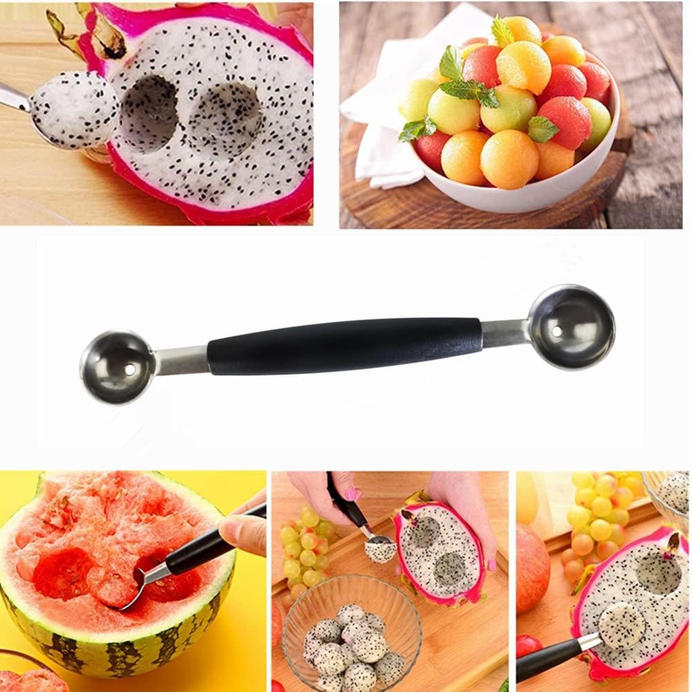 Cuchara de doble cara para frutas y melón, cortador de cuchara de acero inoxidable 2 en 1, 18 cm