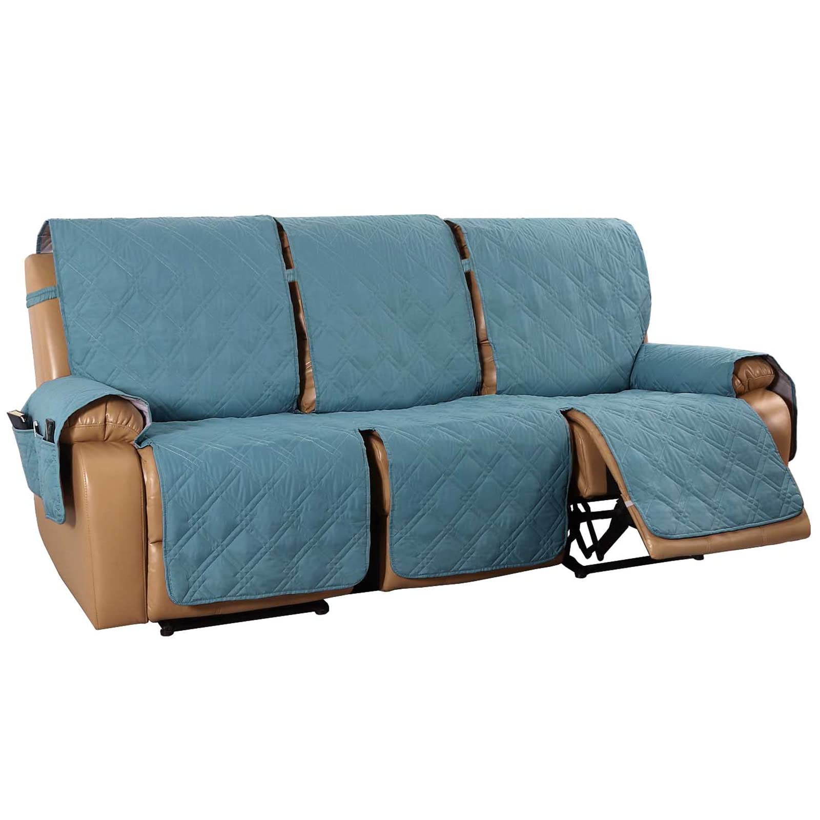 GAMUKAI Water Resistant Reversible Sofa Recliner Cover Non-Slip Sofa Slipcover Washable Reclining Cover for 3 Seat Recliner (Dusty Blue, 3 Seater)