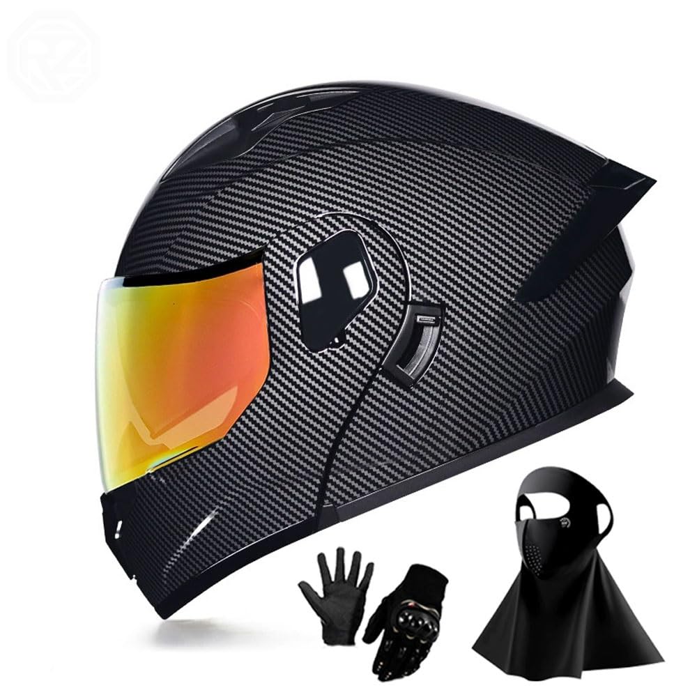 Ragopilen P40 Helmet, Full Face Motorcycle Helmet Approved 2 Visors Black Night Vision Adult Kids M-2Xl 3Pcs(,Xl(59-60Cm))