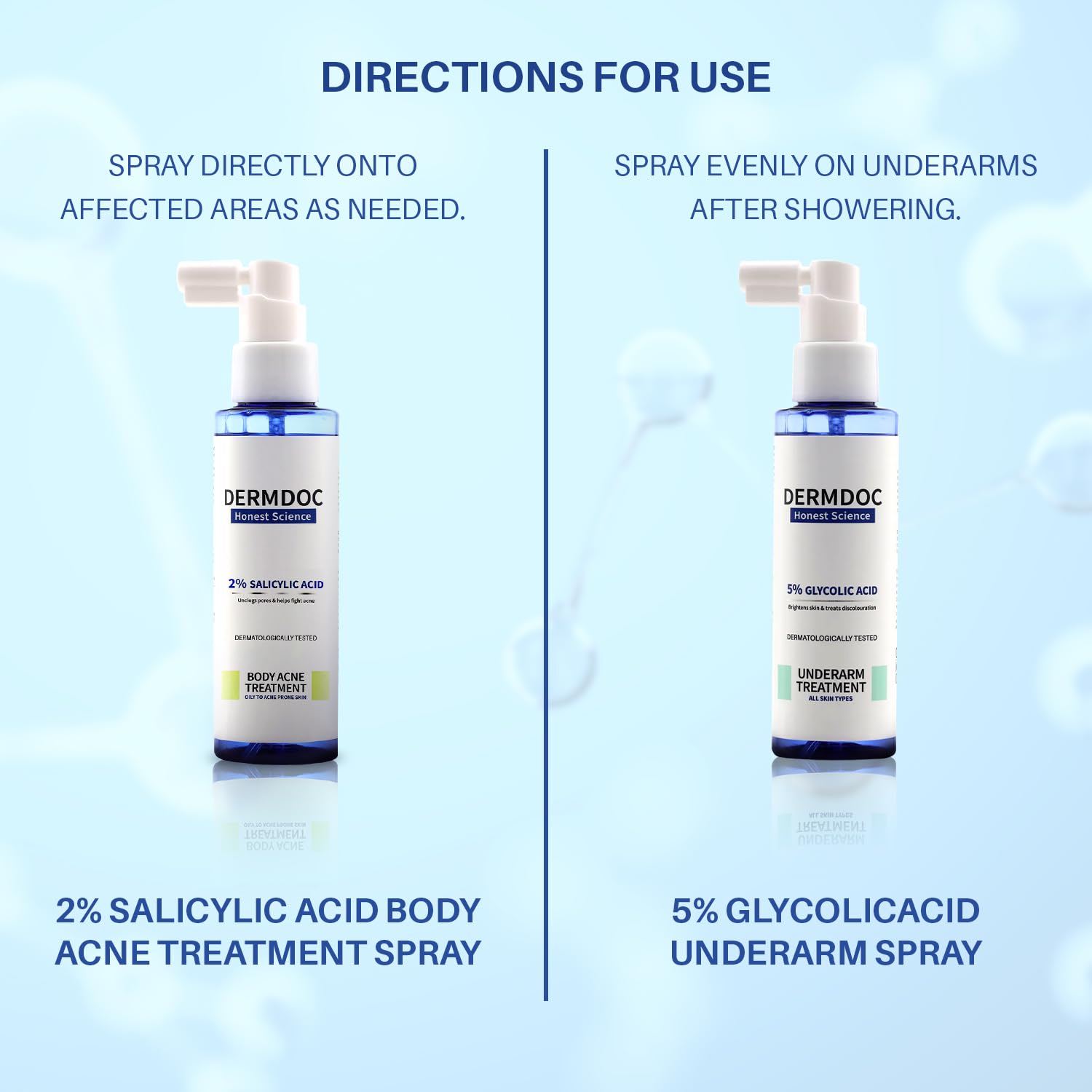 DermDoc Smooth & Clear Skin Body Treatment Combo| 5% Glycolic Acid Underarm Brightening Spray-100 ml & 2% Salicylic Acid Body Acne Treatment Spray-100 ml | With 5% Salicylic Acid Prevents Acne 4