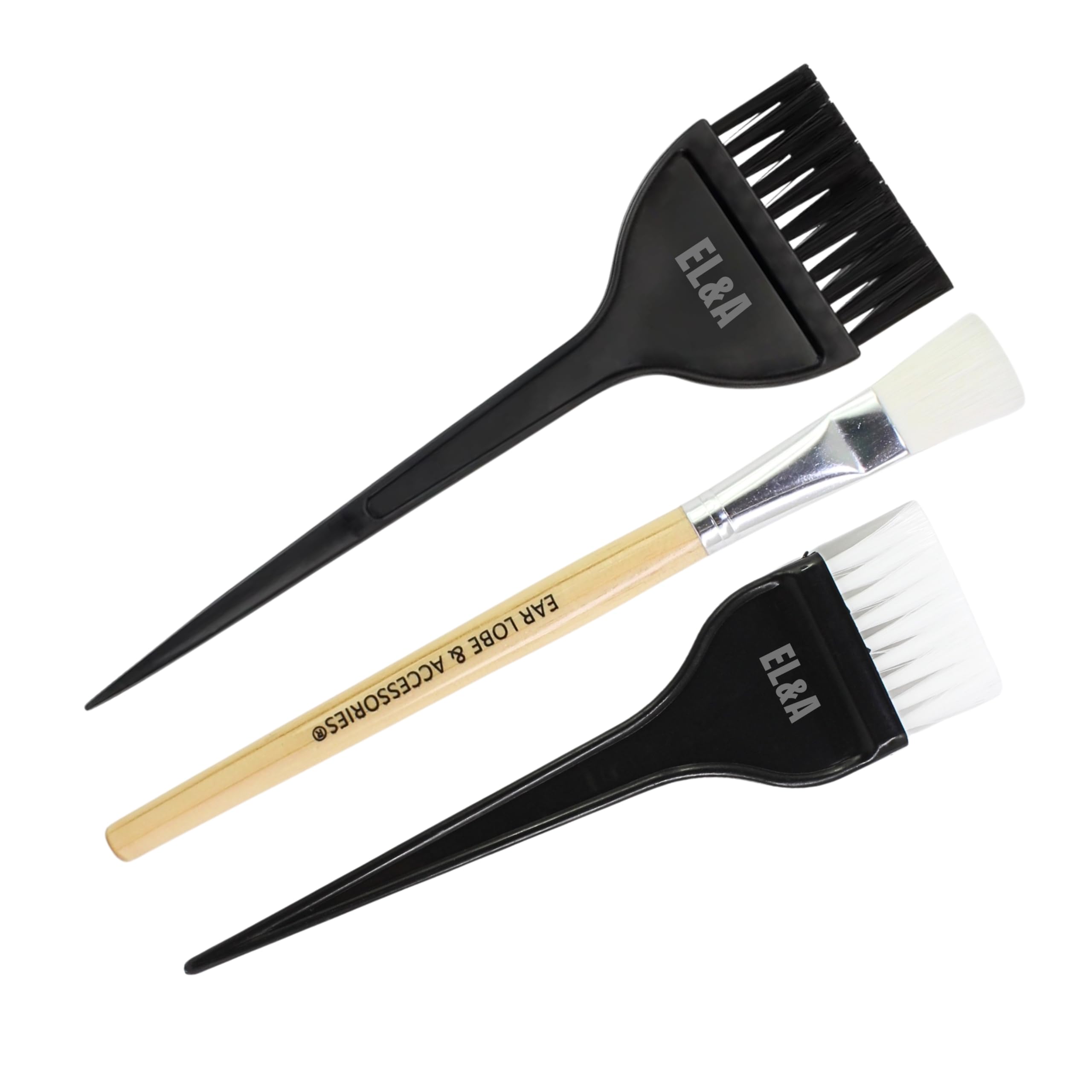 [Ear Lobe & Accessories] Professional Brush Set – Wooden Handle Face Brush, Dye Brush & Plastic Handle Face Brush – Durable, Easy-Grip Brushes for Hair Dyeing, Beard Coloring, Facial Mask Application & Salon Use-image-10