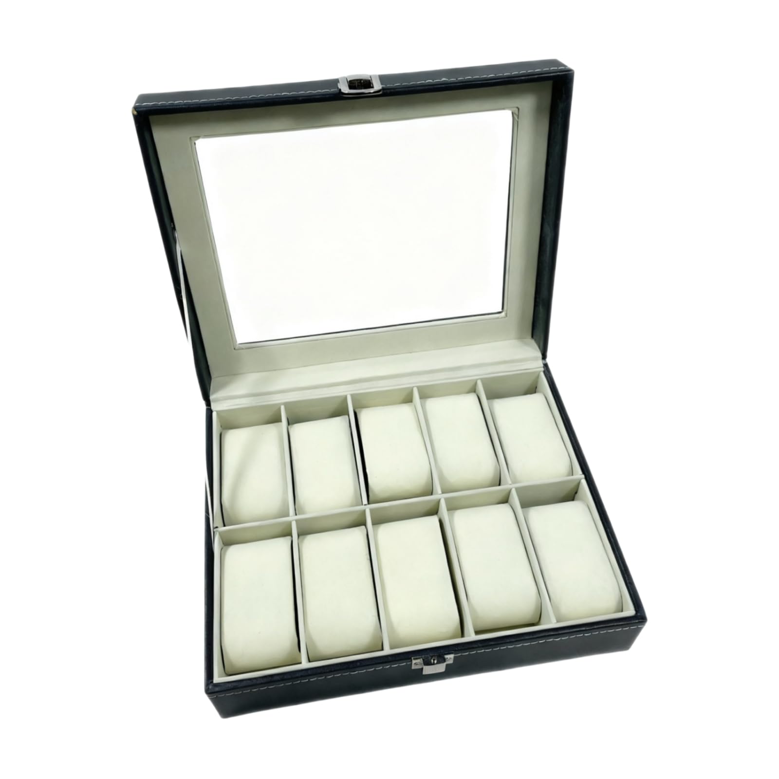 Boîte Montre Similicuir Fenêtre Acrylique Étui Organisateur 3 6 10 12 Emplacements Vitrine Rangement Set - C