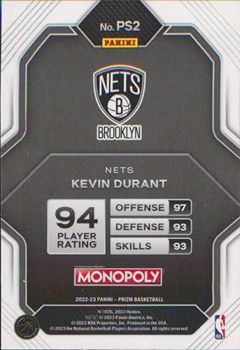 Miniatura 2 de 2022-23 Panini Prizm Monopoly Skills #PS2 Kevin Durant Brooklyn Nets NBA Basketball Trading Card