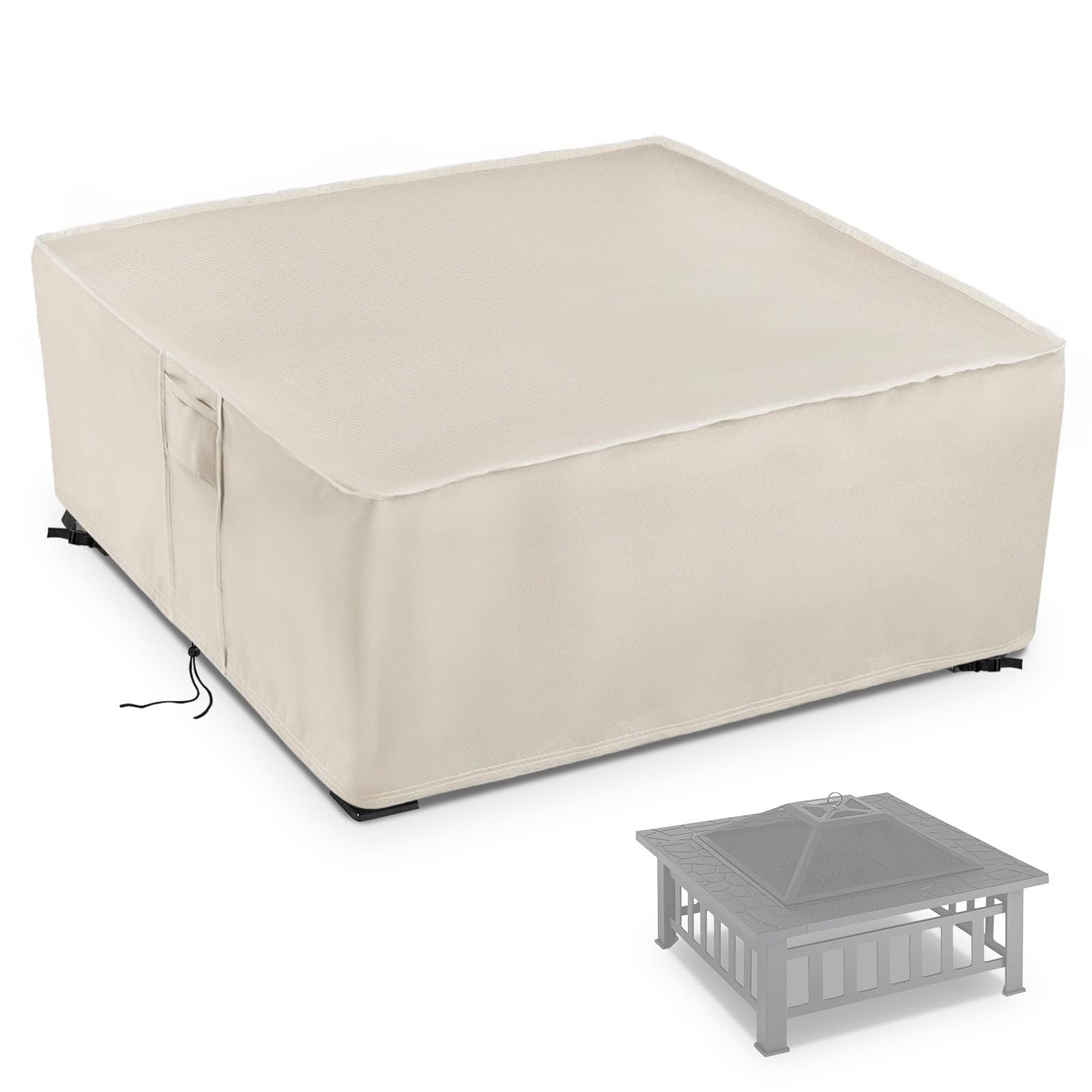 Hohong Fire Pit Cover Table Cover Waterproof, 84cm Square Firepit Cover for Gas Fire Table, Heavy Duty 500D Oxford Fabric Outdoor Fire Pit Table Covers with Air Vents-84x84x44cm