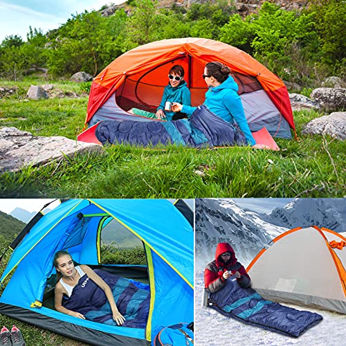 Saco de dormir URPRO azul para 1 persona, 3-4 estaciones, resistente al agua, ligero y portátil con bolsa de compresión miniatura 6