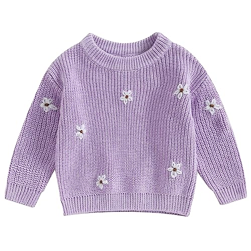 Image of Mubineo Baby Girl Winter Clothes Cute Flower Sweater Crewneck Pullover Long Sleeve Knit Newborn Infant Sweaters