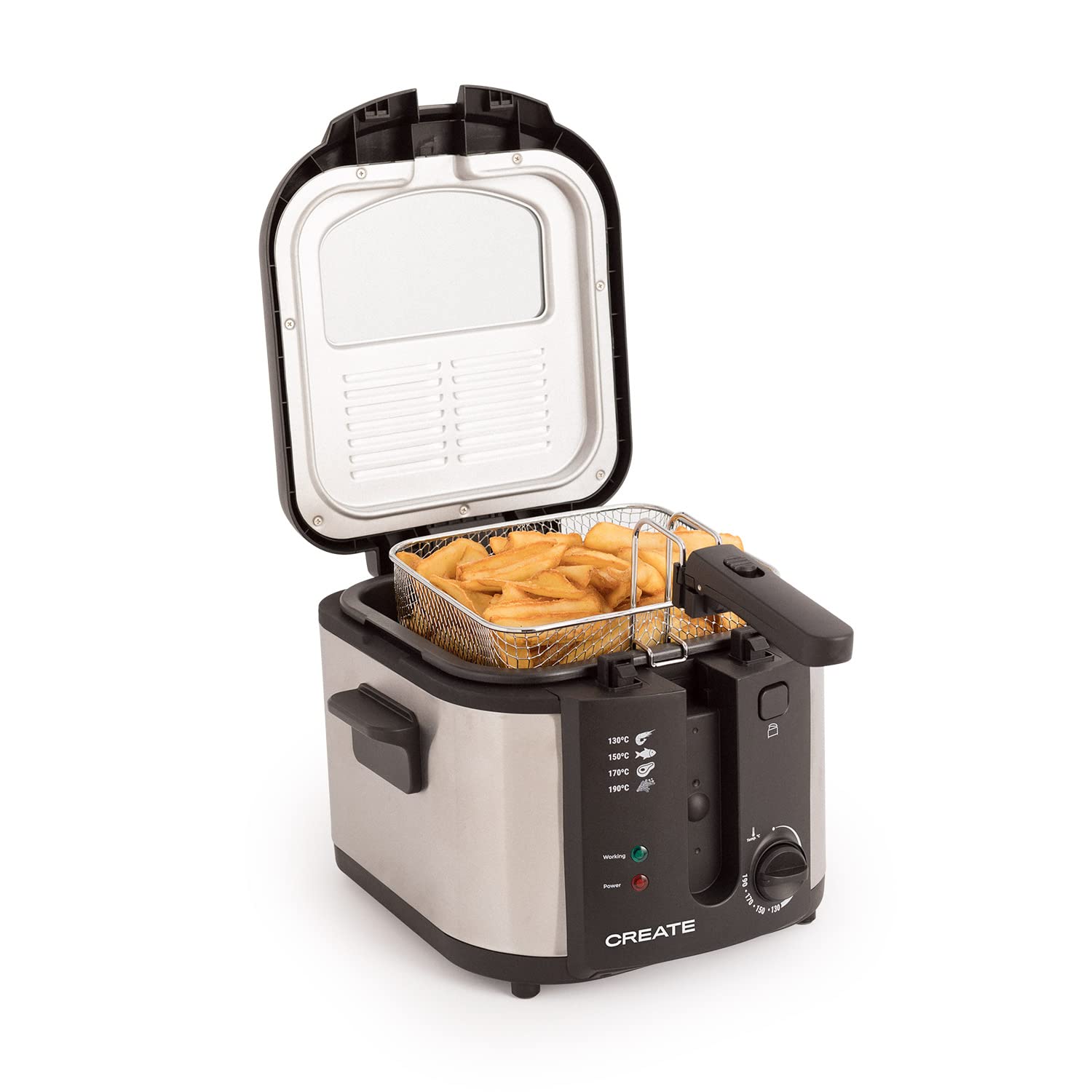 CREATE/FRYER OIL PRO/Freidora con Aceite con Tapa Transparente gris / 4 Programas de Fritura Preconfigurados