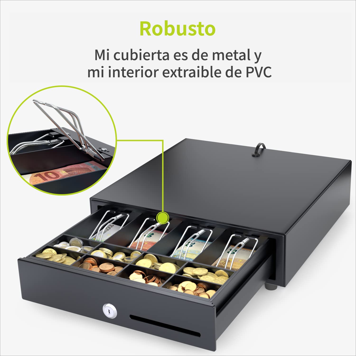 ACROPAQ Caja registradora - Apertura eléctrica con conexión RJ11, 33 x 33 cm, Con caja monedas, Encajable bajo cantador - Cajon caja registradora, Caja registradora negocio - Negro